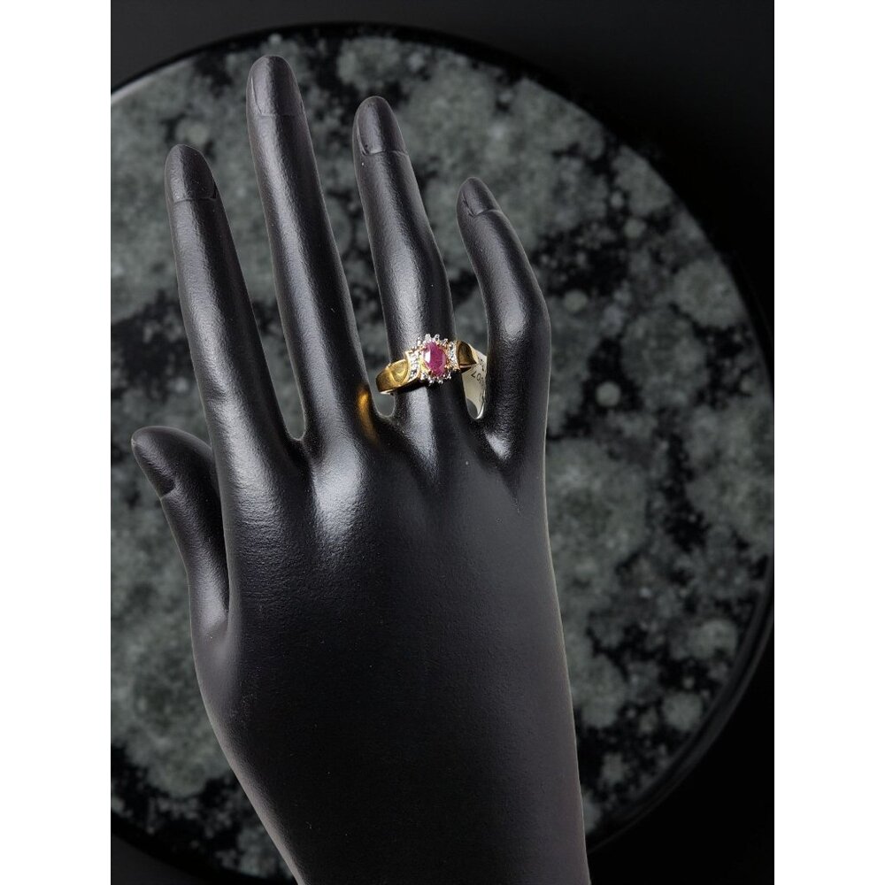 vintage two tone yellow and white gold plated genuine ruby with diamond chips ri - Picture 9 of 15